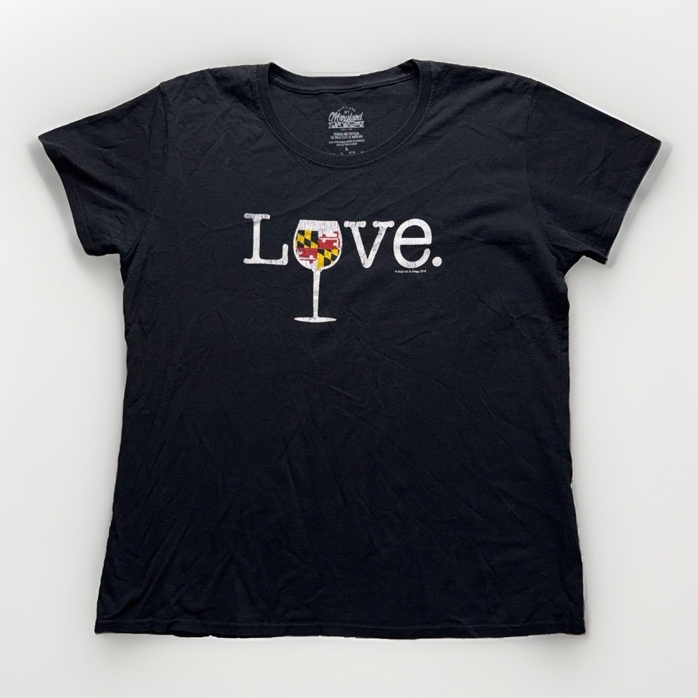 Maryland Love Graphic T Shirt Womens XL Black Flag Graphic Tee Travel Vacation